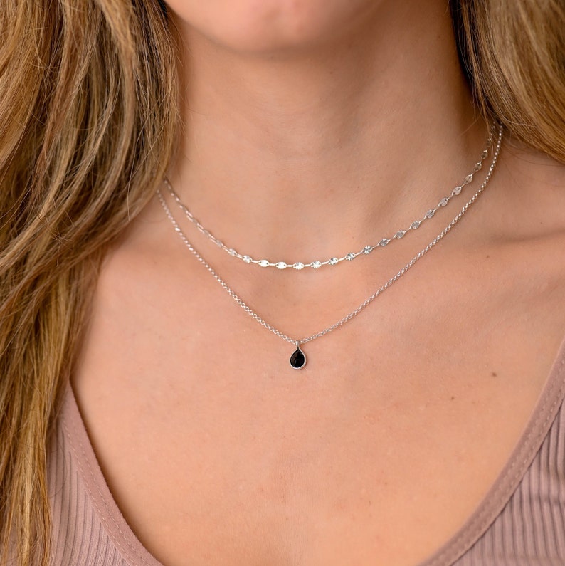 Black Silver Onyx Necklace, Necklaces for Women, Layered Necklace Set, Dainty Black Onyx Stone Necklace, Double Necklaces for Women image 2