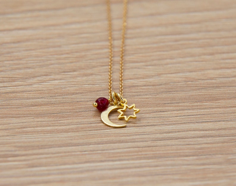 Moonstone Necklace Moon and Star Necklace Simple Boho Necklace Small Gold Charm Necklace Celestial Jewelry Gold Moon Necklace