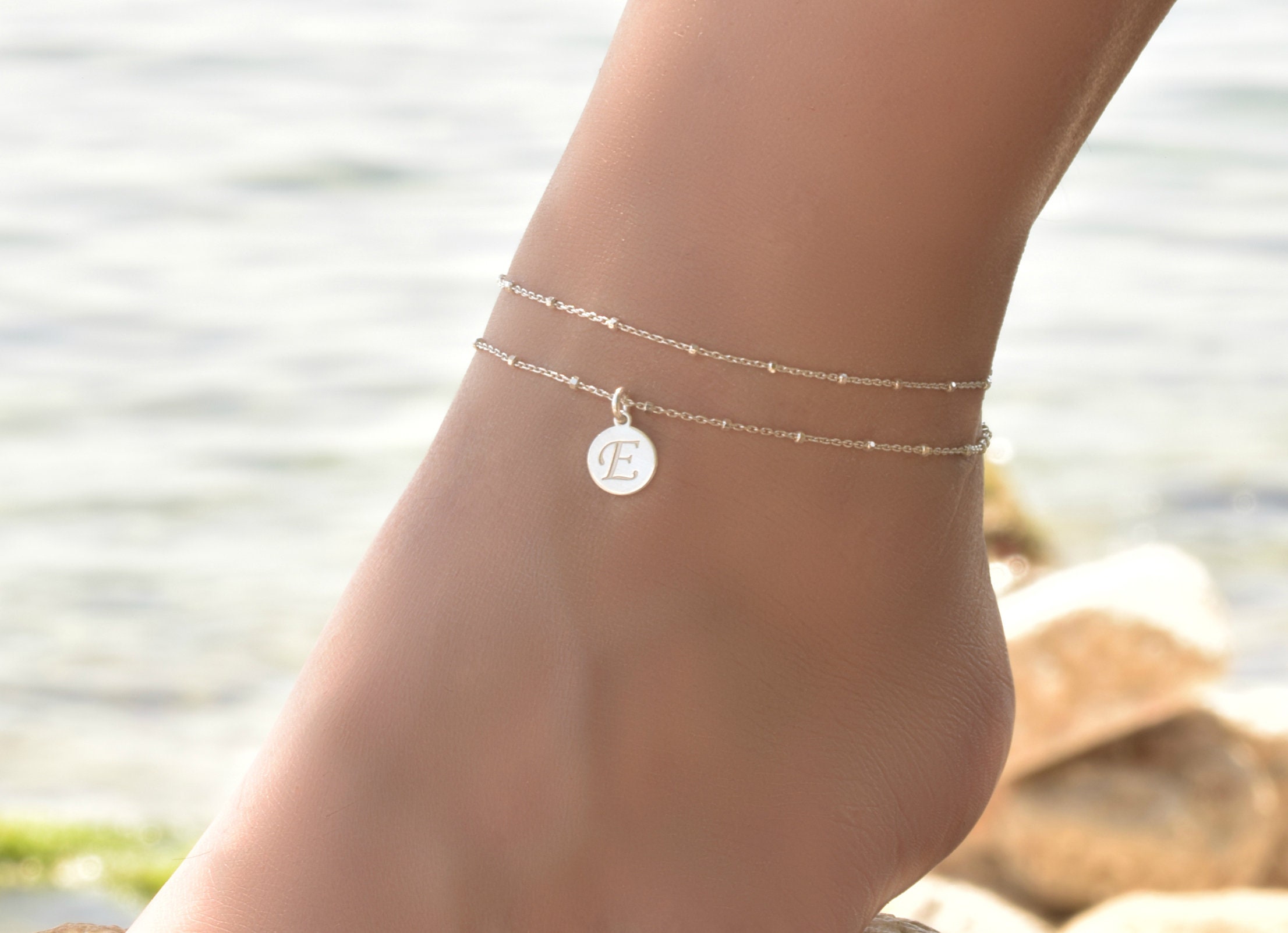 Initial Anklet Sterling Silver Anklets for Women Sterling Etsy