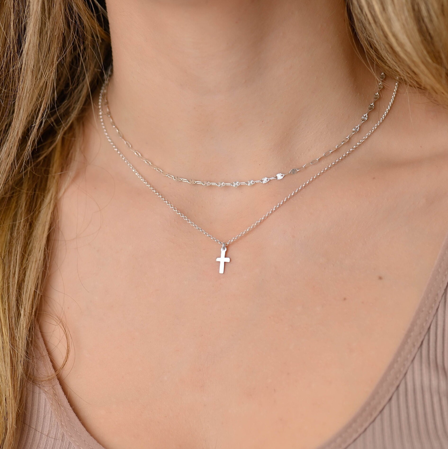 Layered Silver Multi Chain Necklace Set, Silver Multi Strand