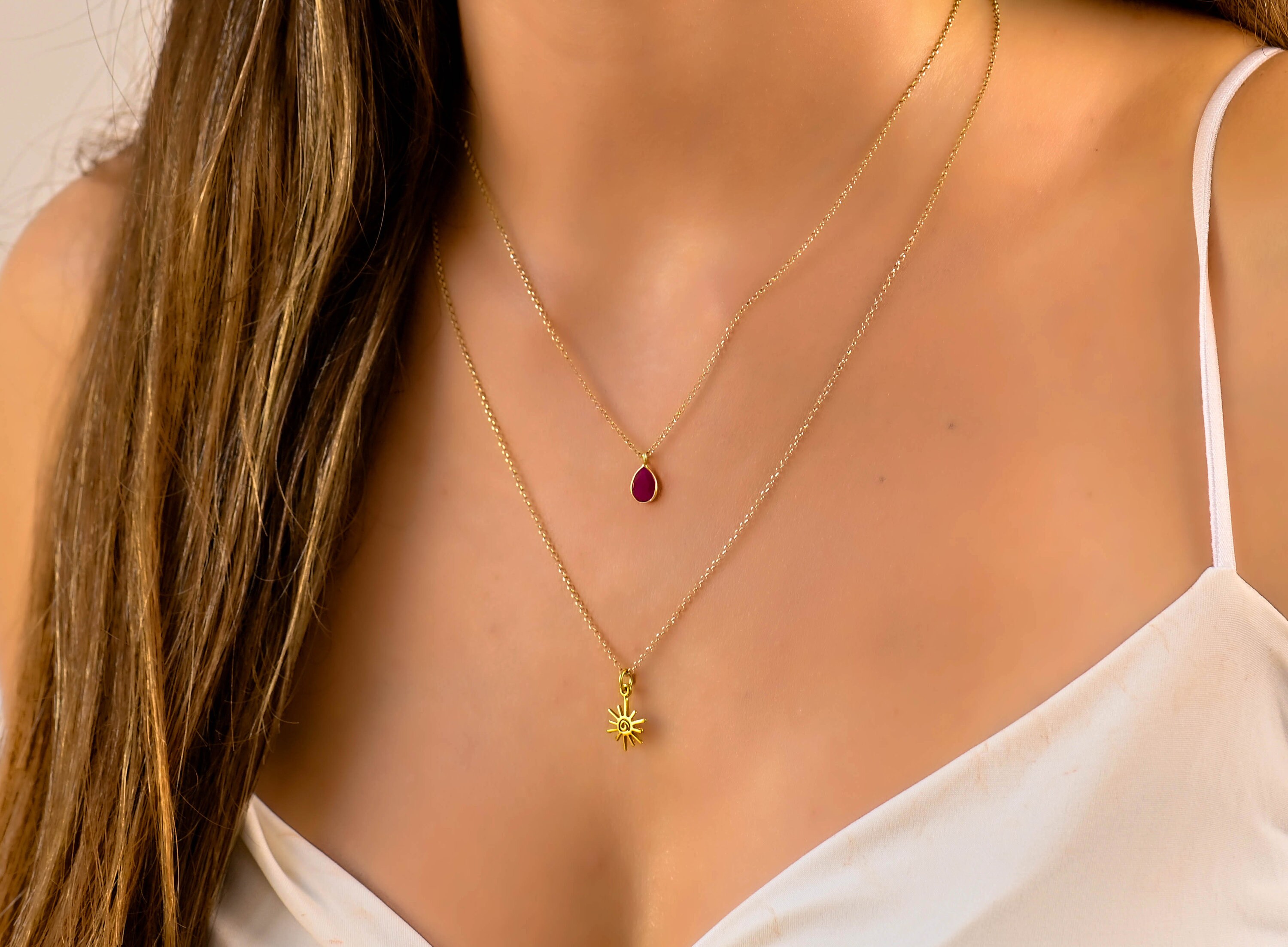 Women's Gold Iridescent Sun Pendant Layered Necklace