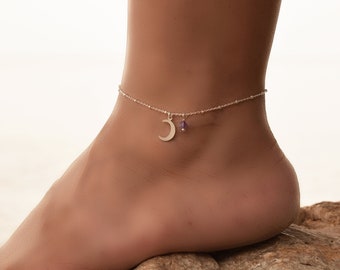 Moon Anklets, Silver Anklets for Women, Anklet, Dainty Anklet, Sterling Silver Ankle Bracelet For Women, Moon Ankle Bracelet, Moon Jewelry