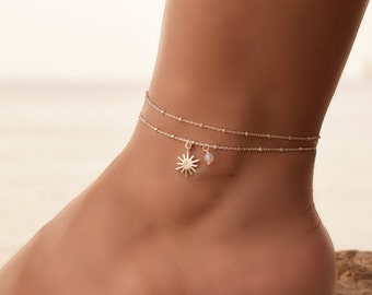 Sonne Knöchel Armbänder für Frauen Sterling Silber