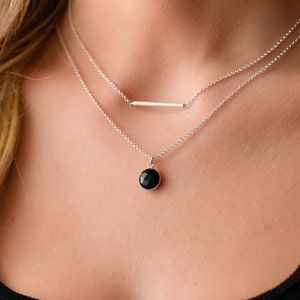 Schwarzer Onyx Silber Doppelschicht Halskette, Onyx Halsketten für Frauen, Layered Halskette Set, Onyx Schmuck Set Frauen
