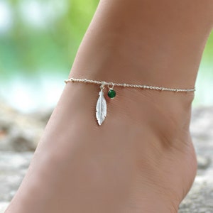 Feather Anklet, Boho Anklets for Women, Boho Ankle Bracelet, Sterling Silver Anklet, Ankle Bracelets for Women, Boho Jewelry