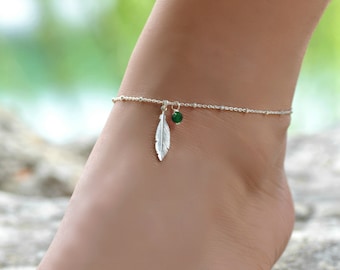 Feather Anklet, Boho Anklets for Women, Boho Ankle Bracelet, Sterling Silver Anklet, Ankle Bracelets for Women, Boho Jewelry