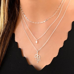 Layered Silber Blatt Halskette Set, Layered Halskette Set, Multi Strang Halskette, Olivenzweig Halsketten für Frauen, Layered Silber Halskette Set