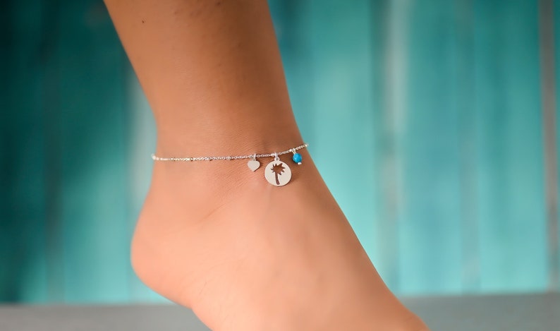 Palm Tree Anklet, Ankle Bracelet, Sterling Silver Anklet, Ankle Bracelets for Women, Beach Ankle Bracelet image 3