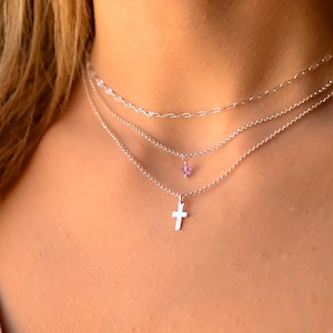 Set di collane con croce a strati e pietra portafortuna, collana con croce da donna, set di collane con croce a strati minimalista e delicata, collana con ciondolo a croce da donna