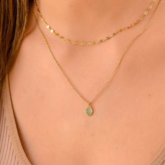 Green and Gold Necklace Green Necklaces for Women Green Stone