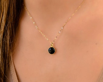 Schwarzer Onyx Halskette, Onyx Halskette, Gold Halsketten für Frauen, Schwarz und Gold Halskette, Zierliche Schwarzer Onyx Gold Halskette, Onyx Schmuck