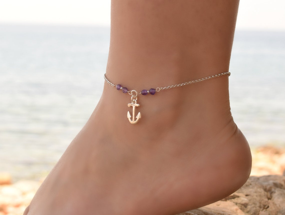 Anchor Anklet Sterling Silver Anklets for Women Anklet Etsy