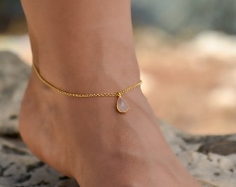 Rose Quartz Anklet, Ankle Bracelets for Women, Gold Ankle Bracelet, Gold Anklets for Women, Gemstone Anklet, Rose Quartz Jewelry