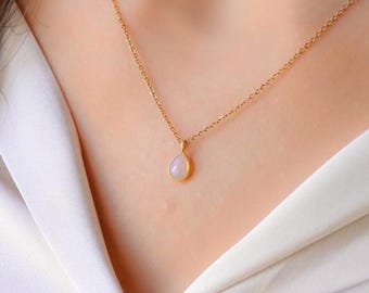 Minimalist Dainty Moonstone Pendant Gold Chain Necklace, Simple Dainty Gold Necklace, Gold Necklaces for Women