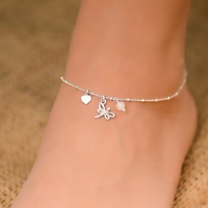 Dragonfly Moonstone Anklet, Silver Anklets for Women, Ankle Bracelets for Women Sterling Silver, Dragonfly Heart Anklet, Dragonfly Jewelry