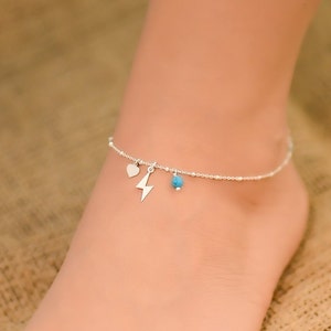 Lightning Anklet, Anklets for Women, Sterling Silver Ankle Bracelet