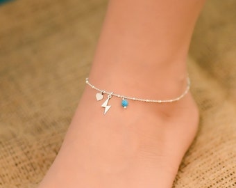 Lightning Anklet, Anklets for Women, Sterling Silver Ankle Bracelet
