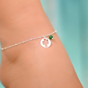 Cactus Charm Anklet, Cactus Jewelry, Anklets for Women, Ankle Bracelets for Women, Sterling Silver Anklet, Cute Cactus Gift Ideas