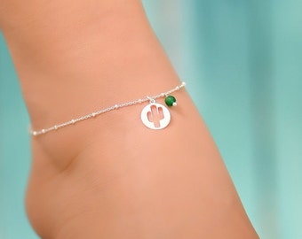 Kaktus Charm Fußkettchen, Kaktus Schmuck, Fußkettchen für Frauen, Fußkettchen für Frauen, Sterling Silber Fußkettchen, Niedliche Kaktus Geschenkideen