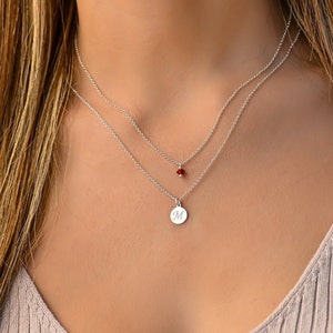 Double Layered Initial Necklace Set, Layered Birthstone Necklace, Dainty Silver Necklaces for Women, Multi Strand Necklace