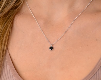 Black Onyx Pendant Necklace, Onyx Necklace Women, Silver Necklaces for Women, Minimal Onyx Necklace, Dainty Black Stone Pendant  Necklace