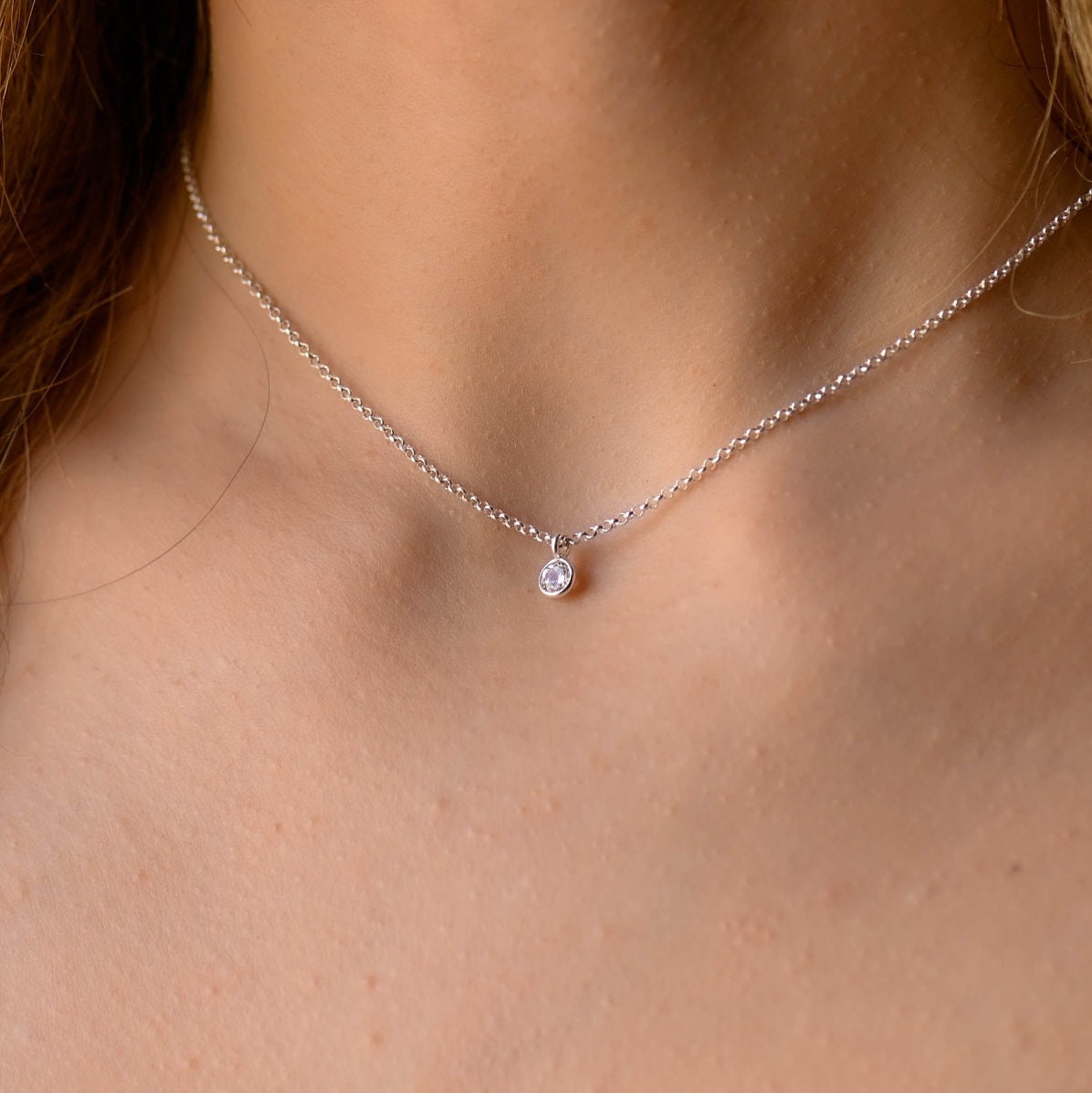 Dainty Tiny CZ Silver Necklace, Silver Necklaces for Women