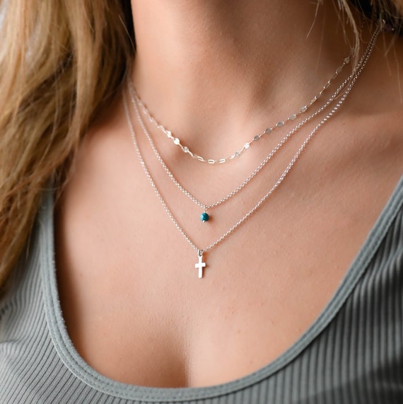 Layered Silver Cross Necklace Set, Cross Necklace Women, Multi