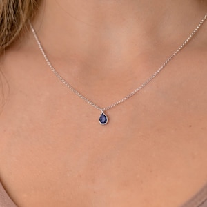Dainty Tiny Blue Silver Sapphire Necklace, Sapphire Silver Necklaces for Women, Minimal Sapphire Pendant Necklace, Sapphire Jewelry Women