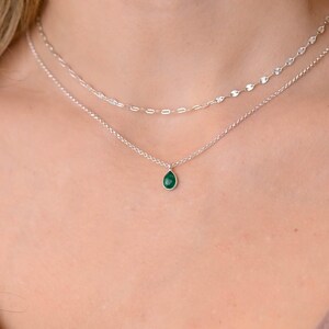 Layered Small Green Stone Droplet Pendant Necklace, Dainty Double Layer Necklace, Necklaces for Women, Silver Layered Necklace Set