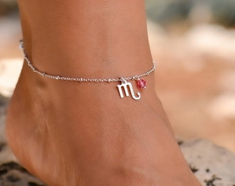 November Birthday, Ankle Bracelet, Anklets for Women, Sterling Silver Anklet, Scorpio Zodiac Sign Anklet, November Birthstone Anklet,