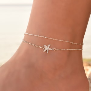 Starfish Anklet Sterling Silver, Anklet, Delicate Anklet bracelet, Dainty Anklet Silver, Anklet for Women, Anklet Set, Ankle Chain Charm