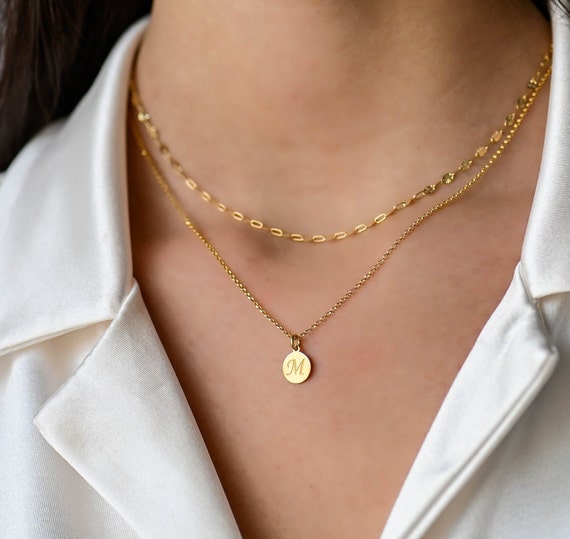 Delicate Layered Necklace Set, Gold Necklaces for Women, Gold Initial Disc  Necklace, Boho Gold Necklace, Double Layered Gold Letter Necklace 