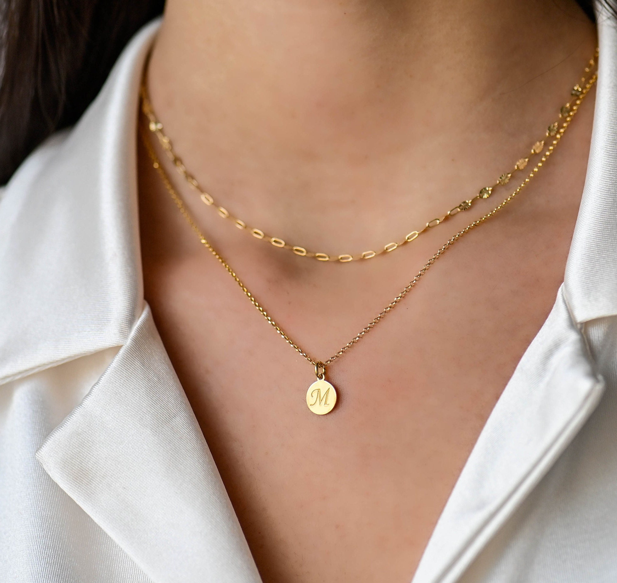 Tiny Dot Initial Necklace, 14kt Gold Fill / 16 by Hello Adorn