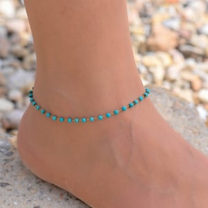 Dainty Turquoise Anklet, Anklets for Women, Beaded Ankle Chain, Turquoise Gold Ankle Bracelet, Ankle Bracelet for Women, Wedding Anklet