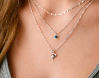 Layered Silver Multi Chain Necklace, Silver Multi Layer Necklace, Layered Silver Dragonfly Necklace Set, Sterling Silver Necklaces for Women