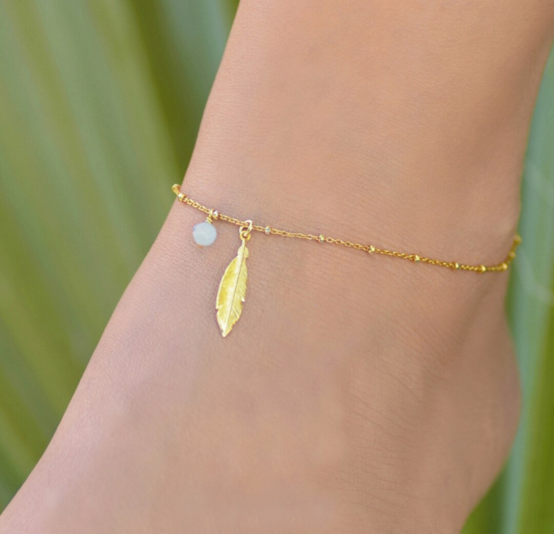 Gold Feather Anklet Anklet Gold Anklets for Women Boho Etsy