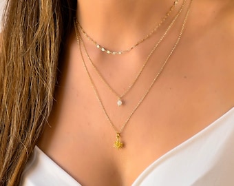 Triple Chain Necklace, Gold Layered Necklace, Stacking Necklace, Gold Necklaces for Women, Gold Layered Necklace Set, Multi Strand Necklaces