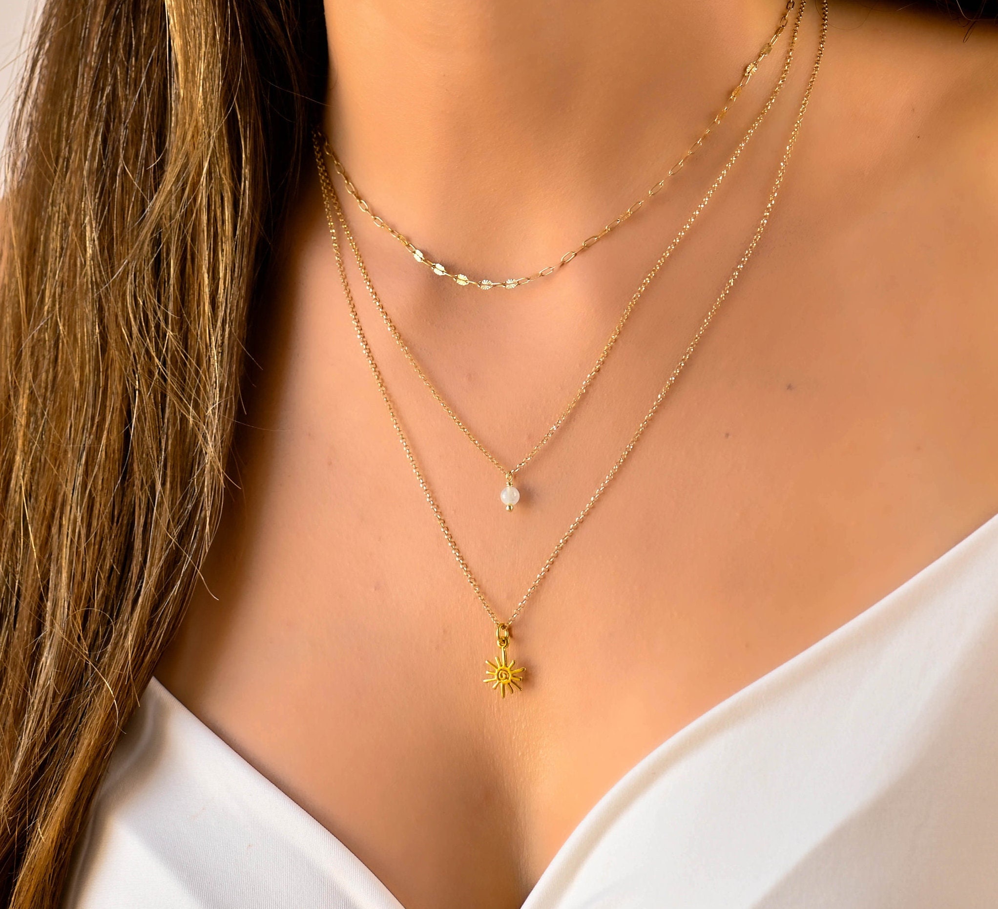 Triple Chain Necklace, Gold Layered Necklace, Stacking
