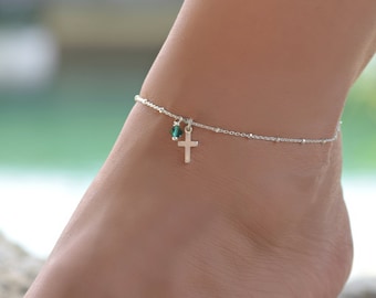 Sterling Silver Cross Anklet, Cross Ankle Bracelet, Silver Cross Anklets for Women, Dainty Silver Cross Anklet, Ankle Bracelet for Women