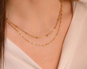 Layered 2 Halskette Stack Set Gold, Layered Halskette, Zwei Gold Halsketten für Frauen, Layered Schmuck Set