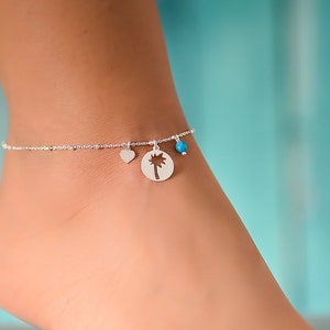 Palm Tree Anklet, Ankle Bracelet, Sterling Silver Anklet, Ankle Bracelets for Women, Beach Ankle Bracelet image 2