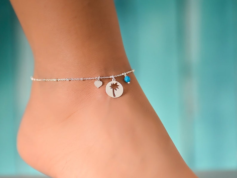 Palm Tree Anklet, Ankle Bracelet, Sterling Silver Anklet, Ankle Bracelets for Women, Beach Ankle Bracelet image 2