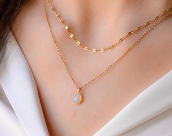 Dainty Opal Gold Layered Necklace Set, Gold Plated Stainless Steel