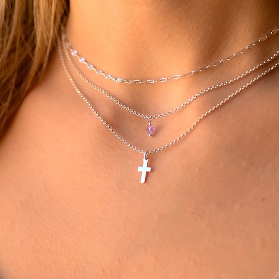 3 Layered Cross Pendant Necklace Set, Cross Necklace Women