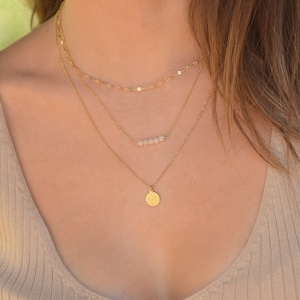 GeschichteMünze Halskette Set, Multi-Strang-Halskette, zierliche Gold geschichtete Halskette, Schichtung Phaistos Scheibe Halskette, Boho Gold geschichtet Halskette