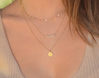 Layered Coin Necklace Set, Multi Strand Necklace, Dainty Gold Layered Necklace, Layering Phaistos Disk Necklace, Boho Gold Layered Necklace