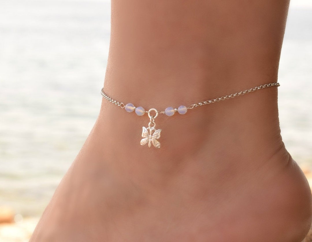 Butterfly Anklet Sterling Silver Anklets for Women Dainty Etsy