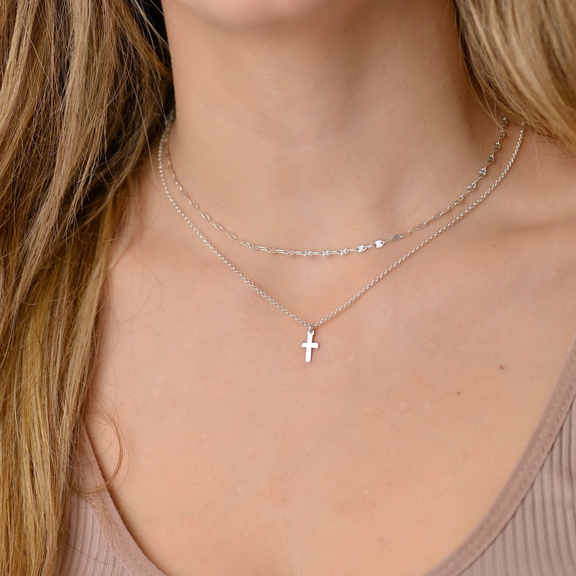 Double Layered Cross Necklace Set, Layered Cross Necklace Women