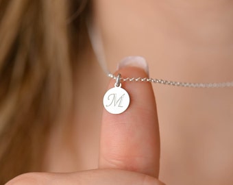Dainty Small Silver Simple Initial Necklace for Women