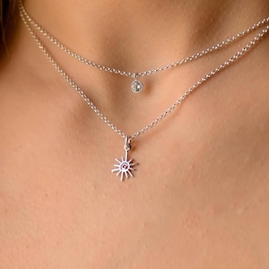 Doppelschicht Silber Halskette Kette, Sonne Halskette für Frauen, Layered Halskette Set, Minimalist Layered Sun Halskette, Sonne Schmuck Set